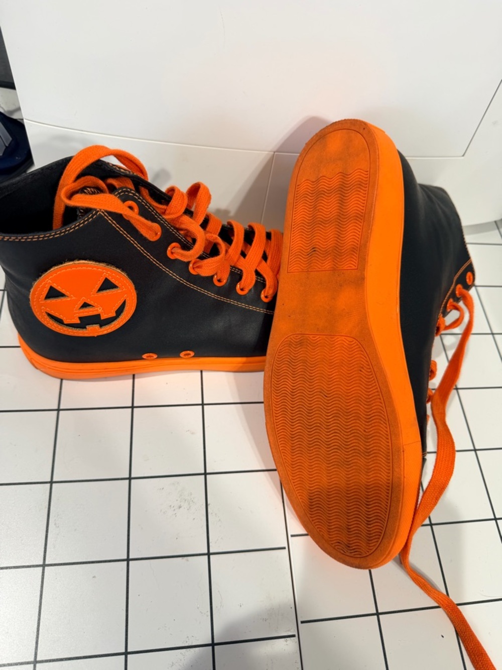 Strange Cvlt High-Top Sneakers in Black and Orange with Pumpkin Patch Accent - Picture 2 of 2